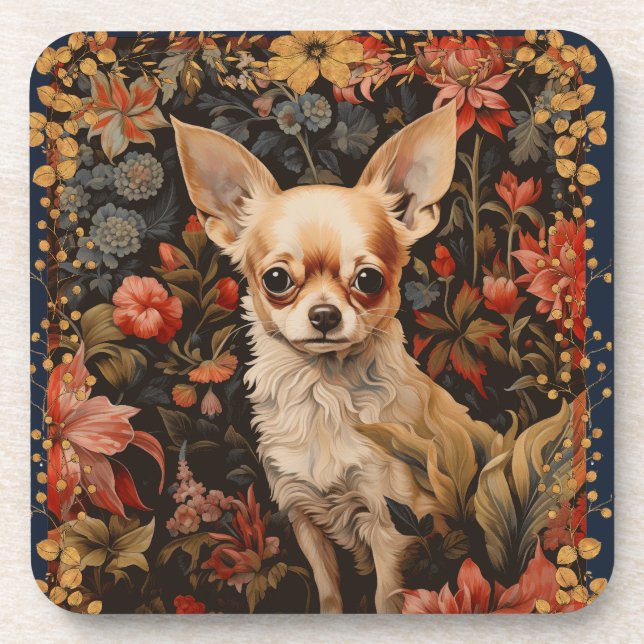 Dessous-de-verre Chihuahua chiot dans le style de William Morris (Devant)