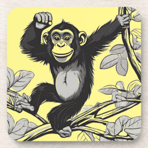 Dessous-de-verre Chimpanzé mignon sur la branche accueille