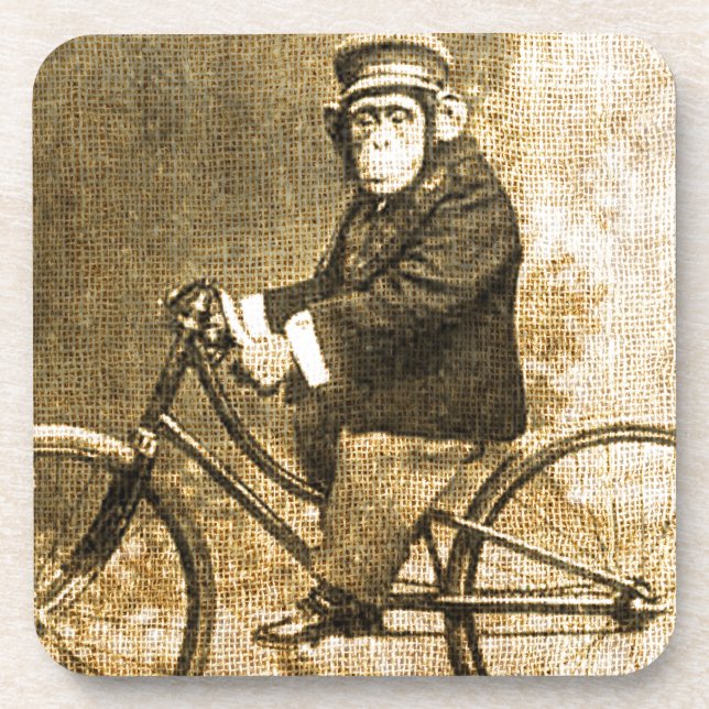 Dessous-de-verre Chimpanzé vintage sur une bicyclette (Devant)