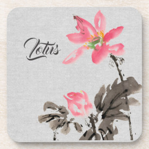Dessous-de-verre Chinoiserie Aquarelle main libre Floral Lotus Beve