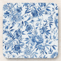 Chinoiserie bleue aquarelle florale botanique