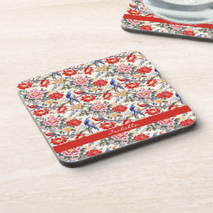 Dessous-de-verre Chinoiserie personnalisée Fleurs asiatiques Oiseau