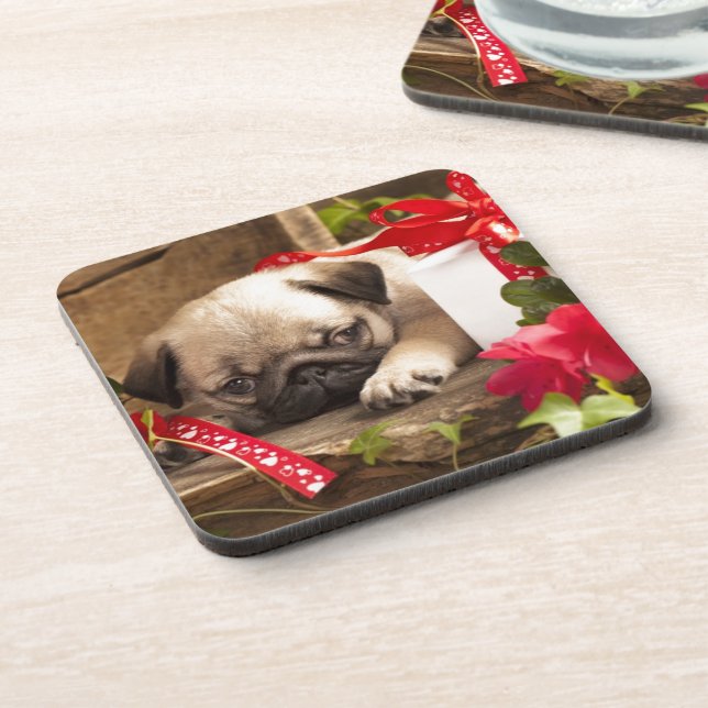 Dessous-de-verre Chiot et boîte-cadeau de carlin (Côté gauche)