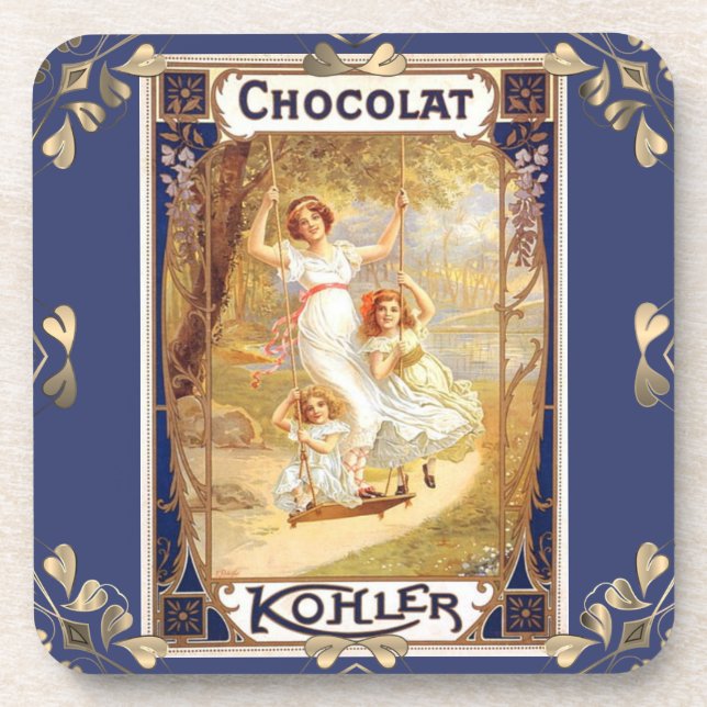 Dessous-de-verre chocolat victorien étiquette élégant publicité vin (Devant)