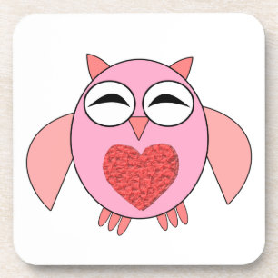 Dessous de verre Chouette Cœur Amour Rose