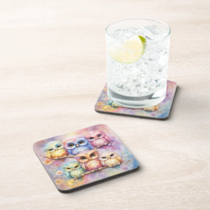 Dessous-de-verre Chouettes d'oiseaux arc-en-ciel 3