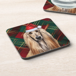 Dessous-de-verre Christmas Afghan Hound Dog Red Plaid Holiday
