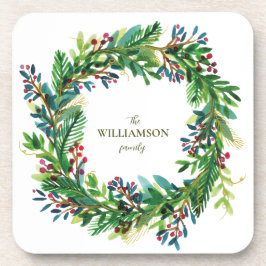 Dessous-de-verre Christmas Wreath Nom de famille de vacances Holi
