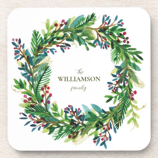Dessous-de-verre Christmas Wreath Nom de famille de vacances Holi (Devant)