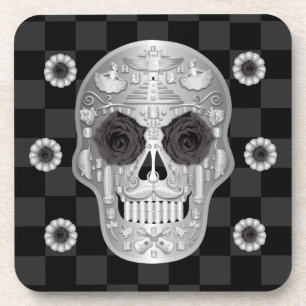 Dessous-de-verre Chrome Calavera (Rose noir) Beverage Coaster