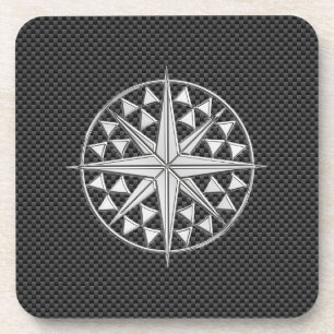 Dessous-de-verre Chrome étoile nautique sur fibre de carbone