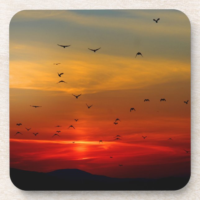 Dessous-de-verre Ciel atmosphérique, coucher de soleil, oiseaux, be (Devant)