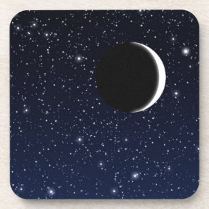Dessous-de-verre Ciel étoilé et lune à croissant, bleu profond à no