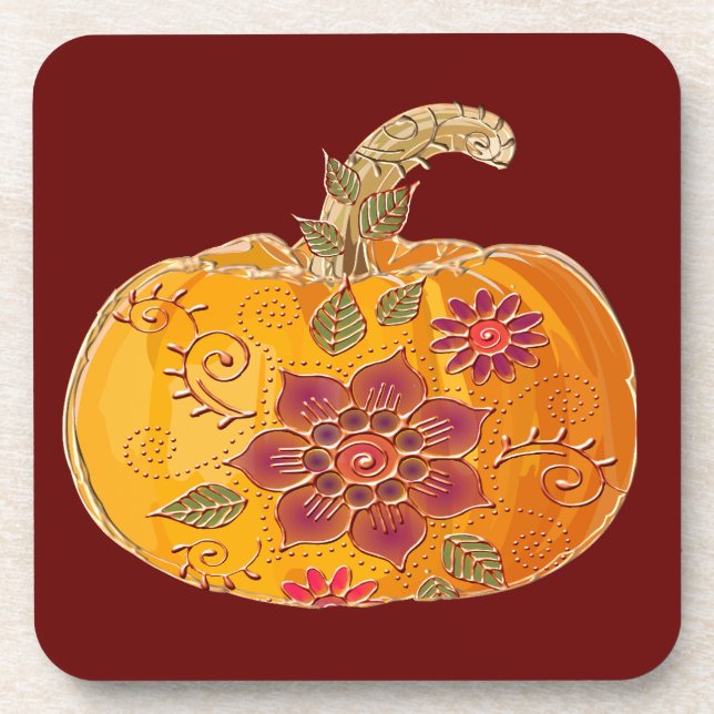 Dessous-de-verre Citrouille Automne Avec Fleurs (Devant)