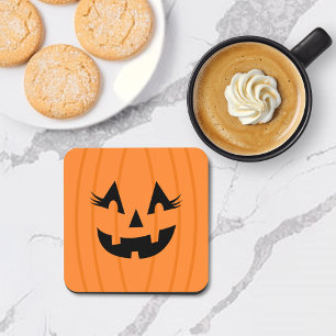 Dessous-de-verre Citrouille aux cils orange féminine Jack o Lantern