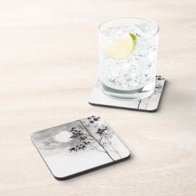 Dessous-de-verre classique japonais sumi-e peinture art bambou lune (Côté Droit)