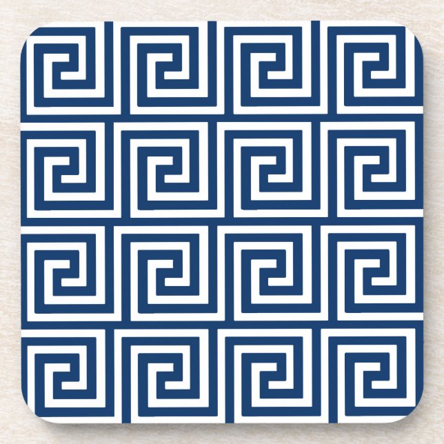 Dessous-de-verre Clé grecque, bleu marine et blanc (Devant)