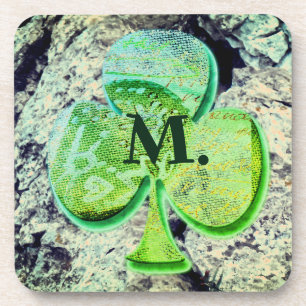 Dessous-de-verre Clocher shamrock vert avec votre monogramme
