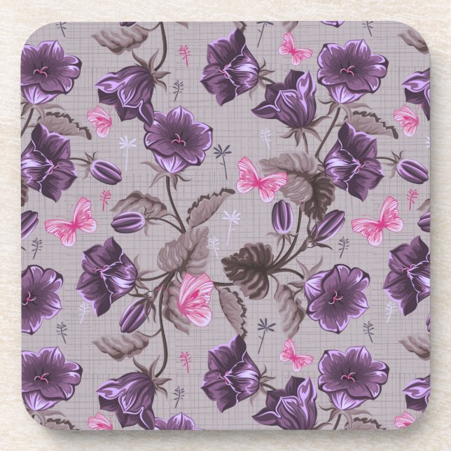 Dessous-de-verre cloches de main violettes et motif de papillons (Devant)