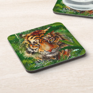 Dessous-de-verre Coaster de boisson Tiger Jungle   Tigre coloré