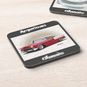 Dessous-de-verre Coasters Chevy Coupe Rouge Classique 1956