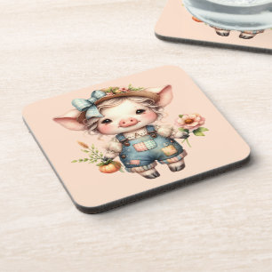 Dessous-de-verre Cochon fermier mignon dans les salons avec fleurs