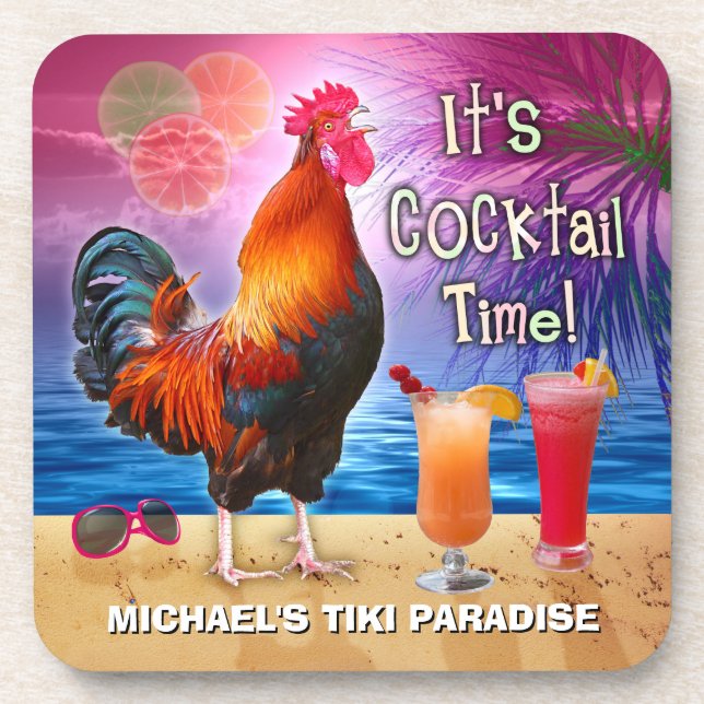 Dessous-de-verre Cocktails Drôle de poulet au coq Tropical Beach Se (Devant)