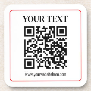 Dessous-de-verre Code QR simple noir et blanc avec bordure rouge