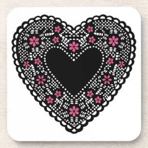 Dessous-de-verre Coeur de dentelle noire