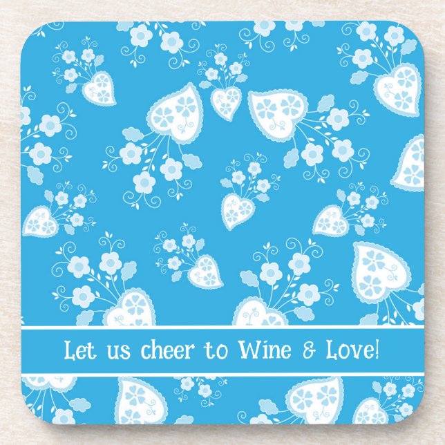Dessous-de-verre Coeur de fleur bleu avec fleurs motif (Devant)