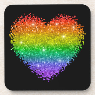 Dessous-de-verre coeur de parties scintillant arc-en-ciel