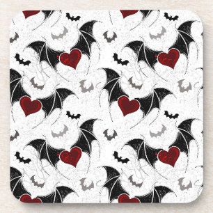 Dessous-de-verre Coeur d'Halloween avec ailes de chauve-souris noir