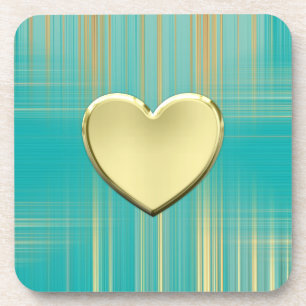 Dessous-de-verre Coeur d'or sur Plaid Turquoise