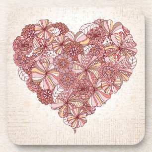 Dessous-de-verre Coeur fait de fleurs tirées par la main