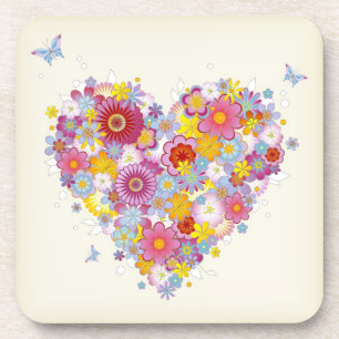 Dessous-de-verre Coeur floral avec des papillons