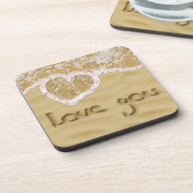 Dessous-de-verre Coeur "Love you" écrit dans Sable (Côté gauche)