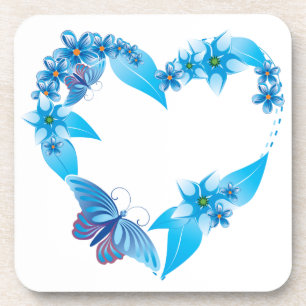 Dessous-de-verre Coeur papillon bleu floral