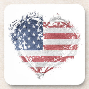 Dessous-de-verre Coeur patriotique américain à Grunge