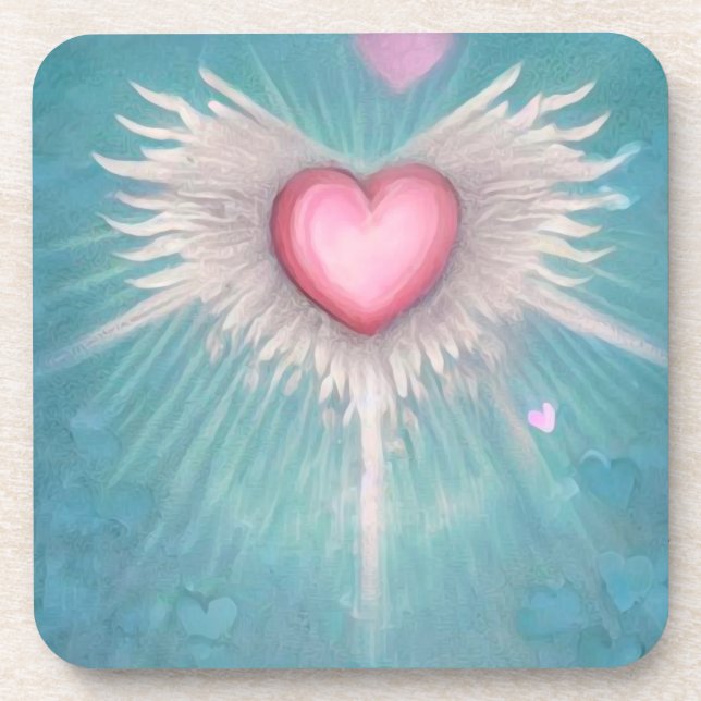 Dessous-de-verre Cœur rose pastel avec ailes (Devant)