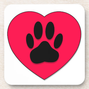 Dessous-de-verre Coeur rouge avec Empreinte de patte de chien