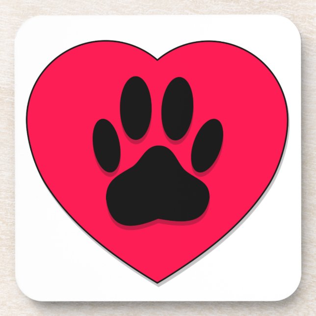 Dessous-de-verre Coeur rouge avec Empreinte de patte de chien (Devant)