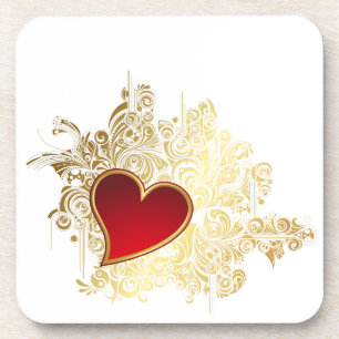 Dessous-de-verre Coeur rouge sur Gold Filigree