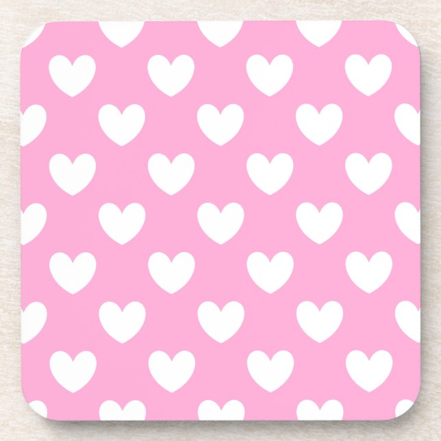 Dessous-de-verre Coeurs de polka blanc sur Cotton Candy rose (Devant)