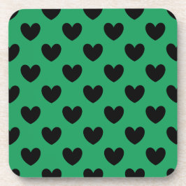 Dessous-de-verre Coeurs de polka noir sur Kelly green