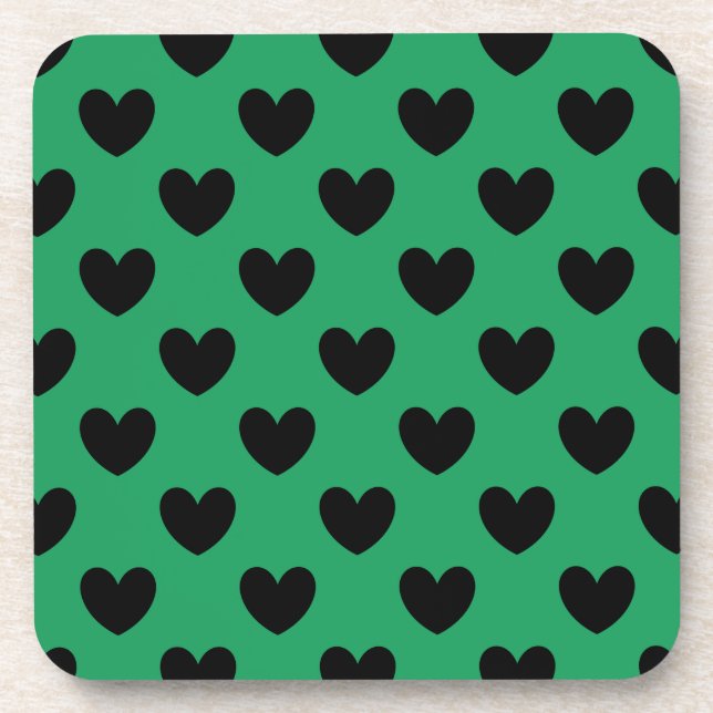 Dessous-de-verre Coeurs de polka noir sur Kelly green (Devant)