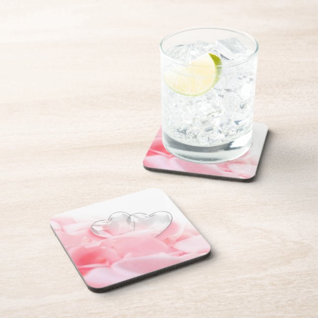 Dessous-de-verre Coeurs de verre romantique Pétales Roses (Côté Droit)