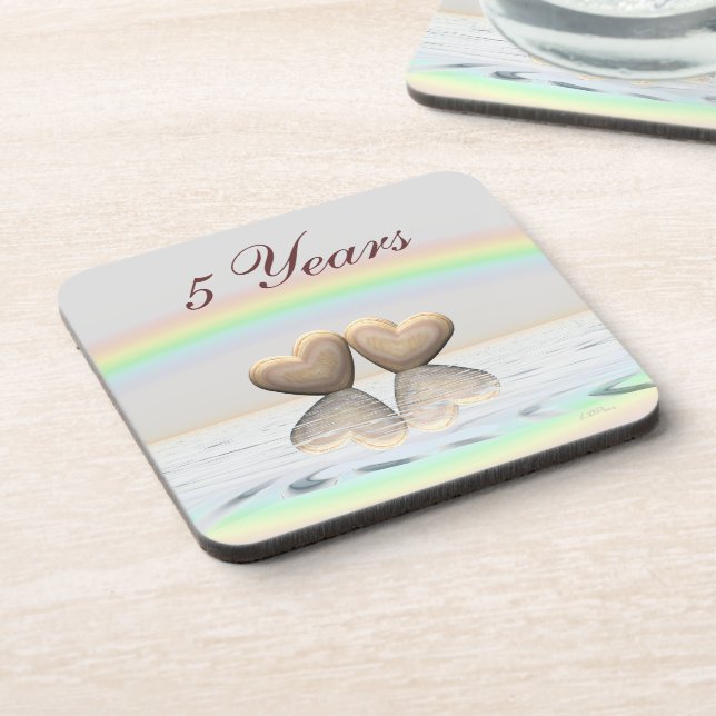 Dessous-de-verre Coeurs en bois du 5e anniversaire (Côté gauche)