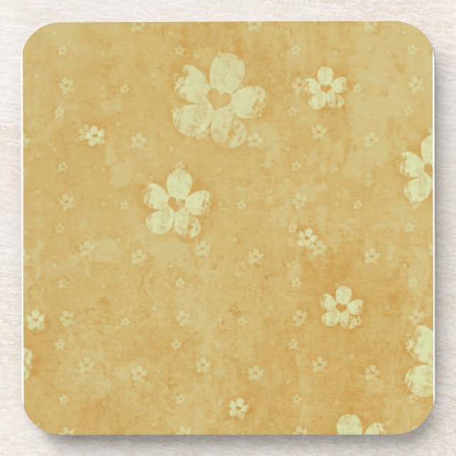 Dessous-de-verre Coeurs et fleurs grungy en Jaune (Devant)