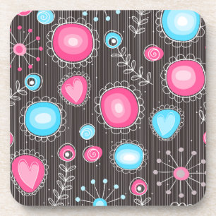 Dessous-de-verre Coeurs et fleurs rose et bleu Whimsical