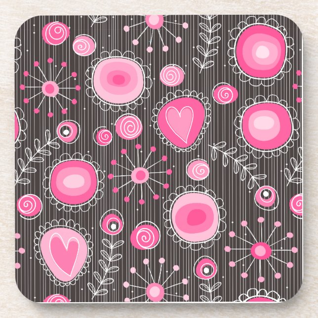 Dessous-de-verre Coeurs et fleurs rose et bleu Whimsical (Devant)